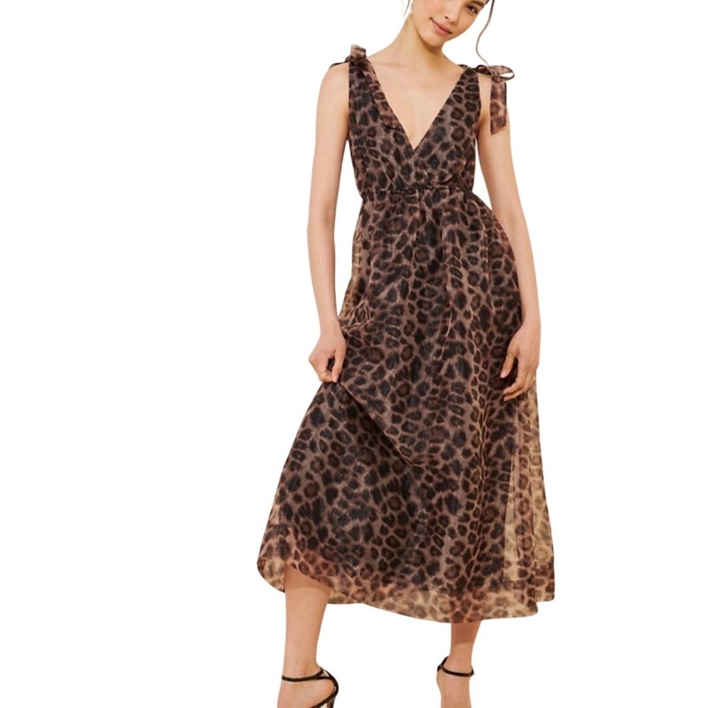 Anthropologie Daniel Rainn Leopard‎ Print Dress Brown Black Tie Strap Mob Wife